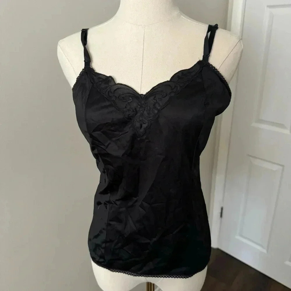 Vintage black nylon and lace cami M - Picture 3 of 5